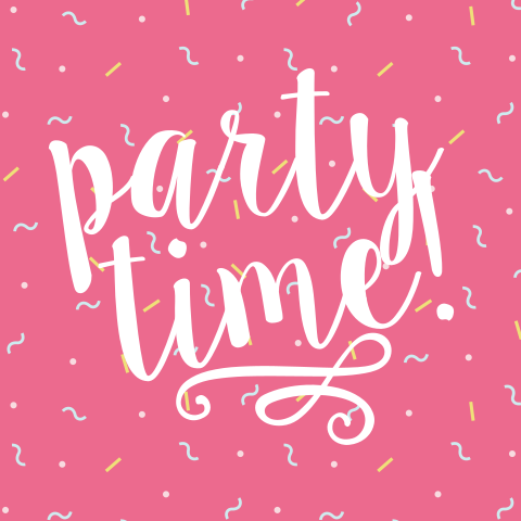 Verjaardagsuitnodiging met vrolijke tekst - Party Time