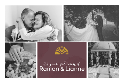 Ontwerp zelf een hippe jubileumkaart met foto's en regenboog | Liggend