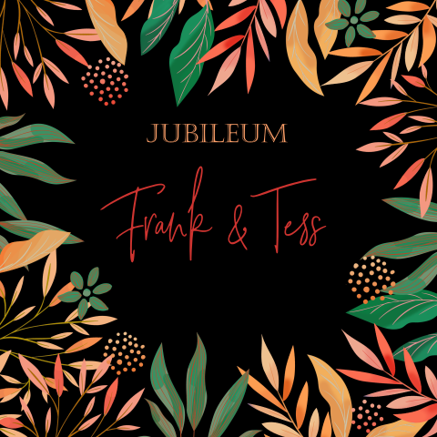 Vrolijke jubileumkaart met takjes in warme kleuren