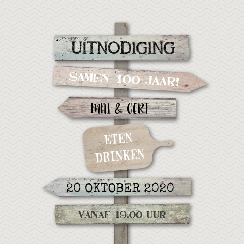 Uitnodigingskaart samen 100 jaar met strandpaal