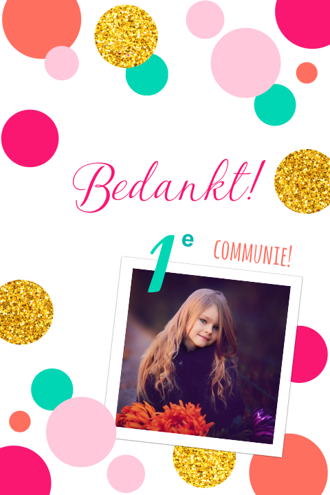 Bedankkaartje voor een communie met foto en confetti
