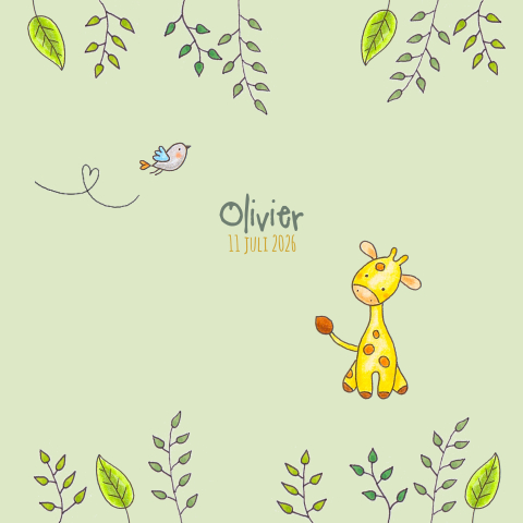 Schattige babykaart jongen met giraffe