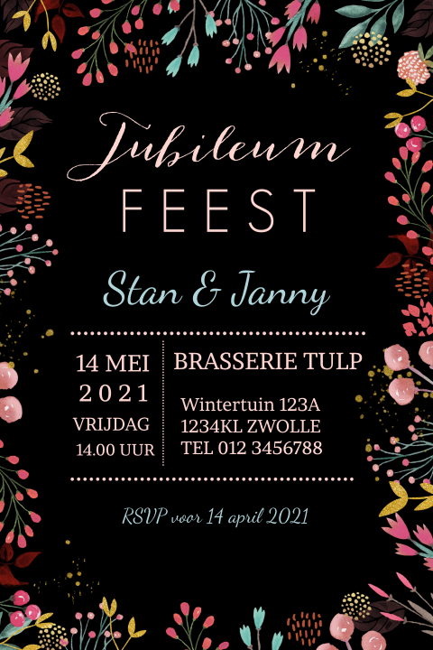 Chique jubileumskaart met mooie bloemen
