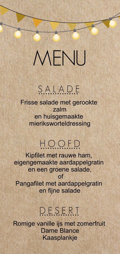 Sfeervolle menukaart met lampjesslinger