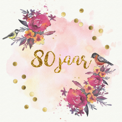 Verjaardag uitnodiging 80 jaar met confetti en schildering
