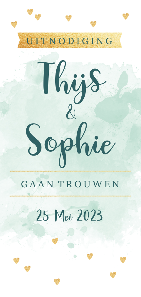 Watercolour trouwkaart met hartjes