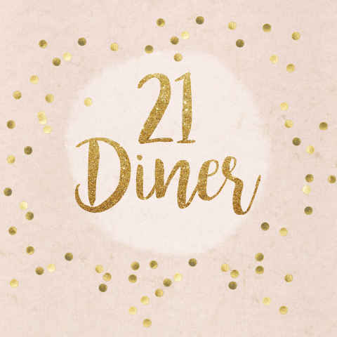 Stijlvolle uitnodiging 21 diner met confetti