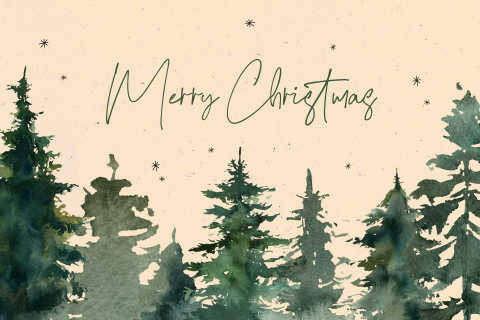 Kerstkaart met watercolor kerstbomen op duurzaam papier