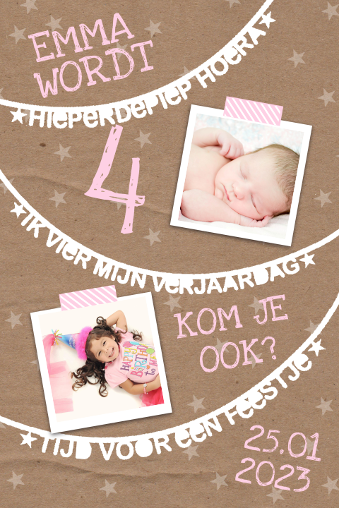 Foto op uitnodiging kinderfeestje