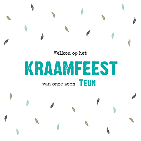 Trendy kraamfeestkaart met veertjes