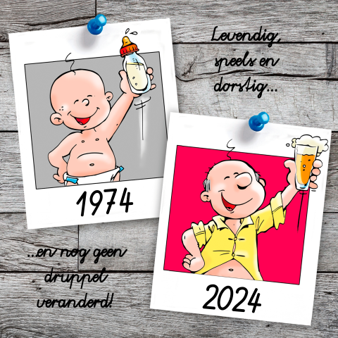 Uitnodigingskaart met cartoons 50e verjaardag 
