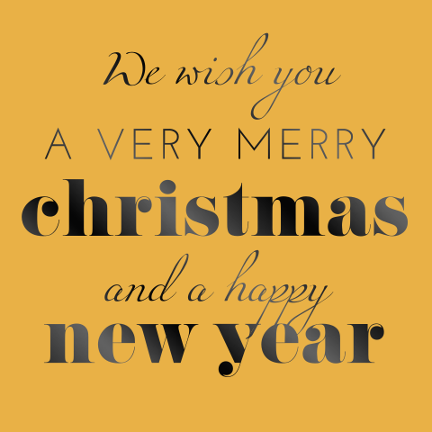 Zwartfolie kerstkaart met leuke typografie op oker