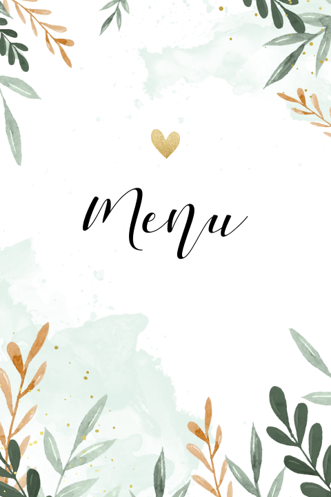 Trendy menukaart met watercolor takjes en foto's