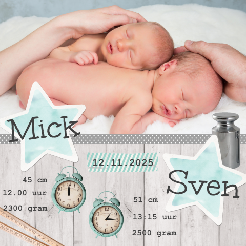 Foto Geboortekaartje tweeling met meettools