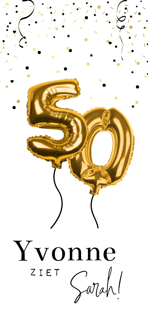Feestelijke uitnodiging 50e verjaardag vrouw met goudfolie confetti