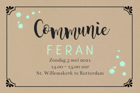 Sierlijk communiekaartje met kraft en mintgroene stippen