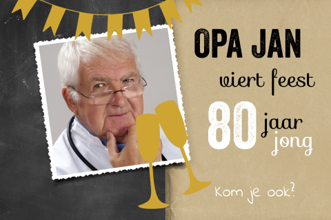 Vrolijke uitnodiging 80 jaar opa