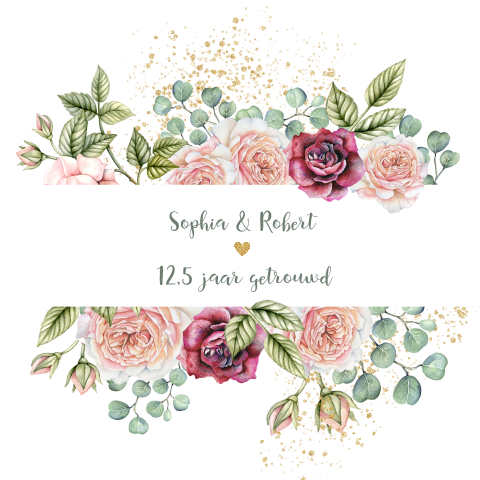 Huwelijksjubileum met botanische rozen en takjes