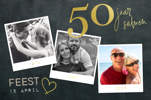Chique goudfolie uitnodiging 50 jaar getrouwd met foto's