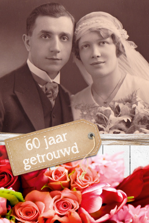 Jubileumskaart 60 jaar met rozen en label