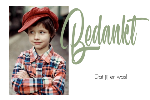 Hippe bedankkaart communie voor jongen met foto en typografie