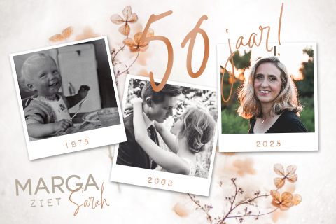 Stijlvolle verjaardagsuitnodiging 50 jaar vrouw met foto's