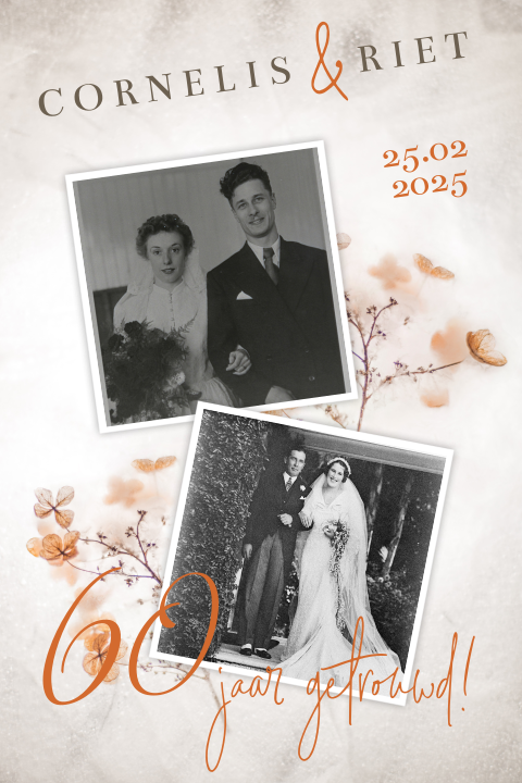 Vintage jubileumkaart met foto's voor 60 jaar getrouwd