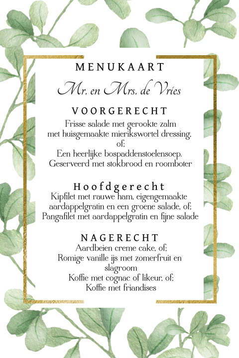 Luxe menukaart met planten