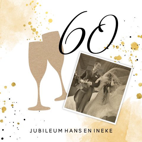 Stijlvolle jubileumkaart 60 jaar | Champagneglazen en aquarel