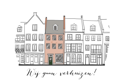 Hippe verhuiskaart met tekening van huisjes