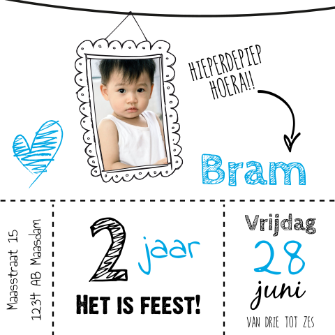 Speelse uitnodiging kinderverjaardag jongen