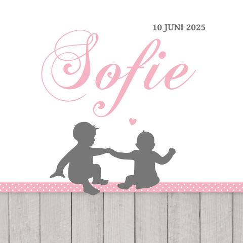 Lief geboortekaartje met silhouet van grote broer en zusje