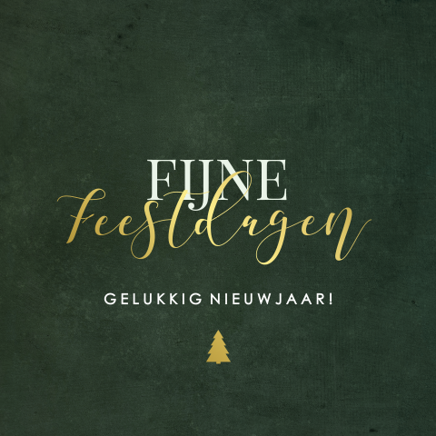 Goudfolie kerstkaart met kerstboom op donkergroen