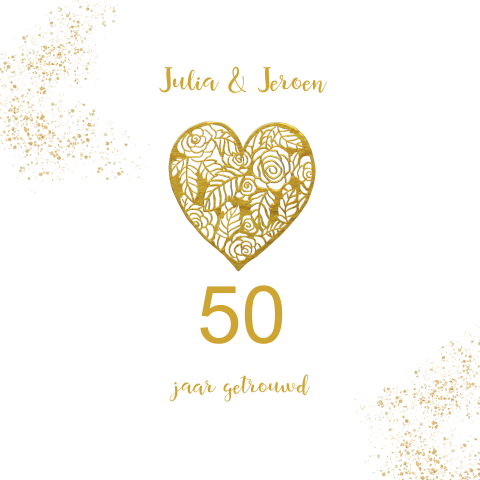 Stijlvolle uitnodiging 50 jarig huwelijksjubileum met bloemen hart
