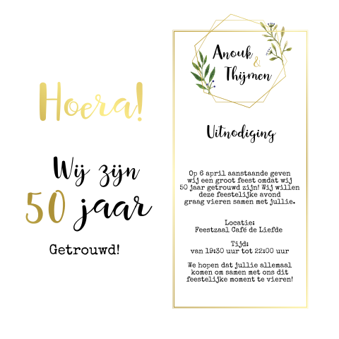 Goudfolie l chique jubileumkaart met takjes