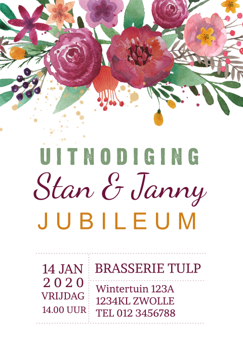 Vrolijke jubileumskaart met bloemenboeket