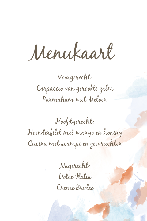 Subtiele menukaart met achtergrond in aquarel
