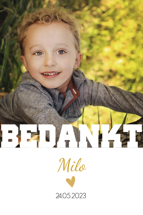 Foto communie bedankkaart voor jongen