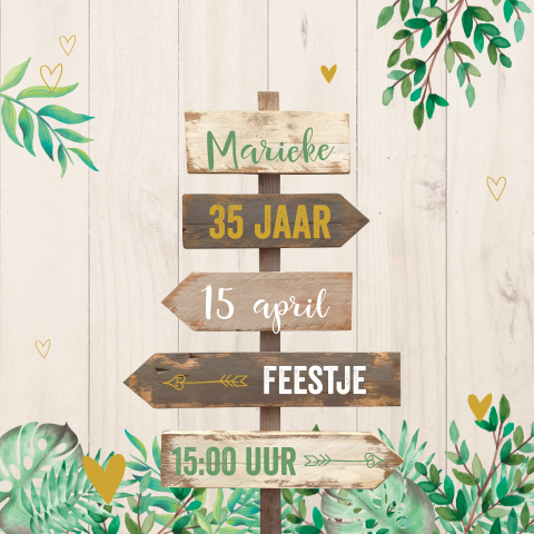 Verjaardagskaart met wegwijzer-strandpaal