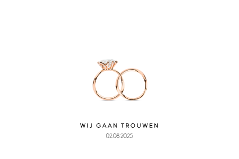 Elegante trouwkaart met koperlook ringen