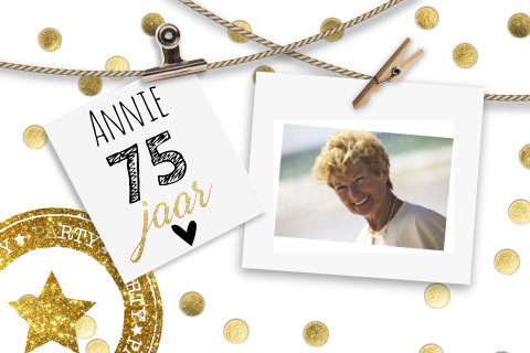 Vrolijke uitnodiging  met confetti voor 75 jaar verjaardag