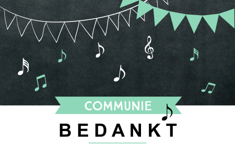 Vrolijke bedankkaart voor communie met muziek en vlaggetjes