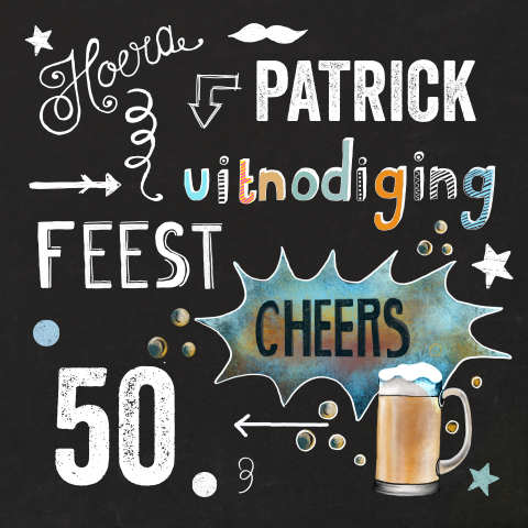 Krijtbord uitnodigingskaart met biertje voor 50e verjaardag