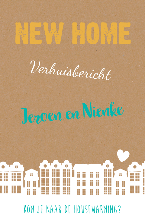 Hippe verhuiskaart met kraft en Amsterdamse huisjes