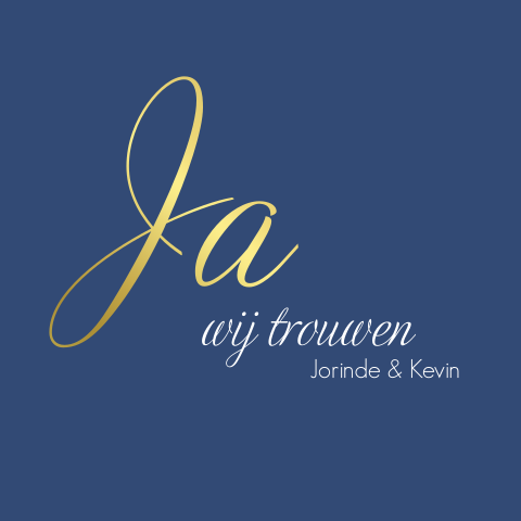Goudfolie trouwkaart met 'ja' in goudkleur