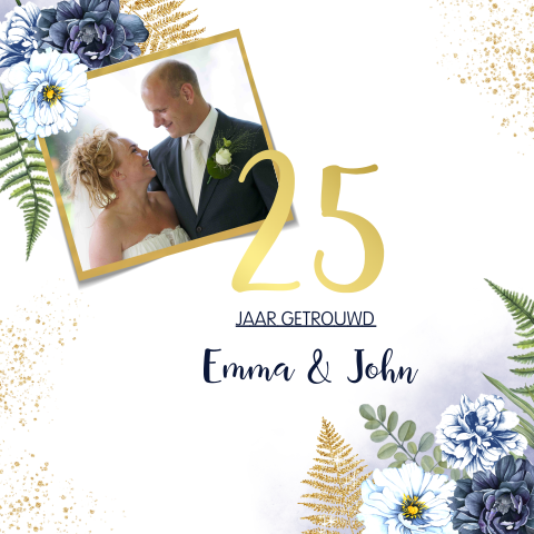 Aquarel jubileumkaart met watercolour bloemen