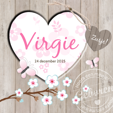Geboortekaartje met hout en vintage vlinders
