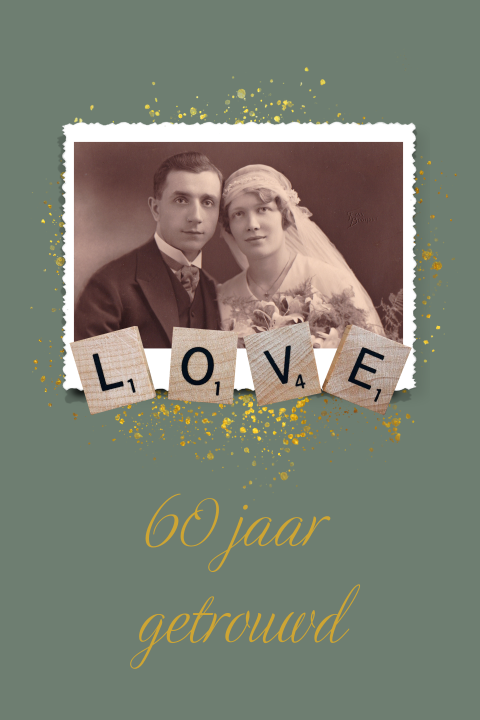 Originele jubileumkaart met scrabble-letters