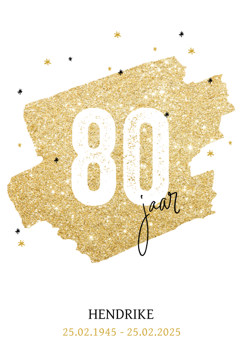 Vrolijke uitnodiging 80 jaar verjaardag met glitters