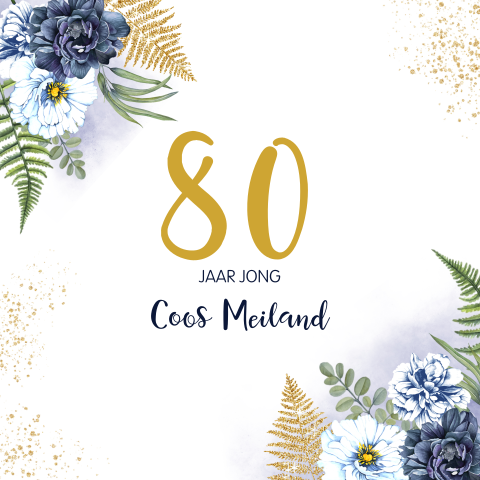 Elegante uitnodiging 80 jaar met bloemen